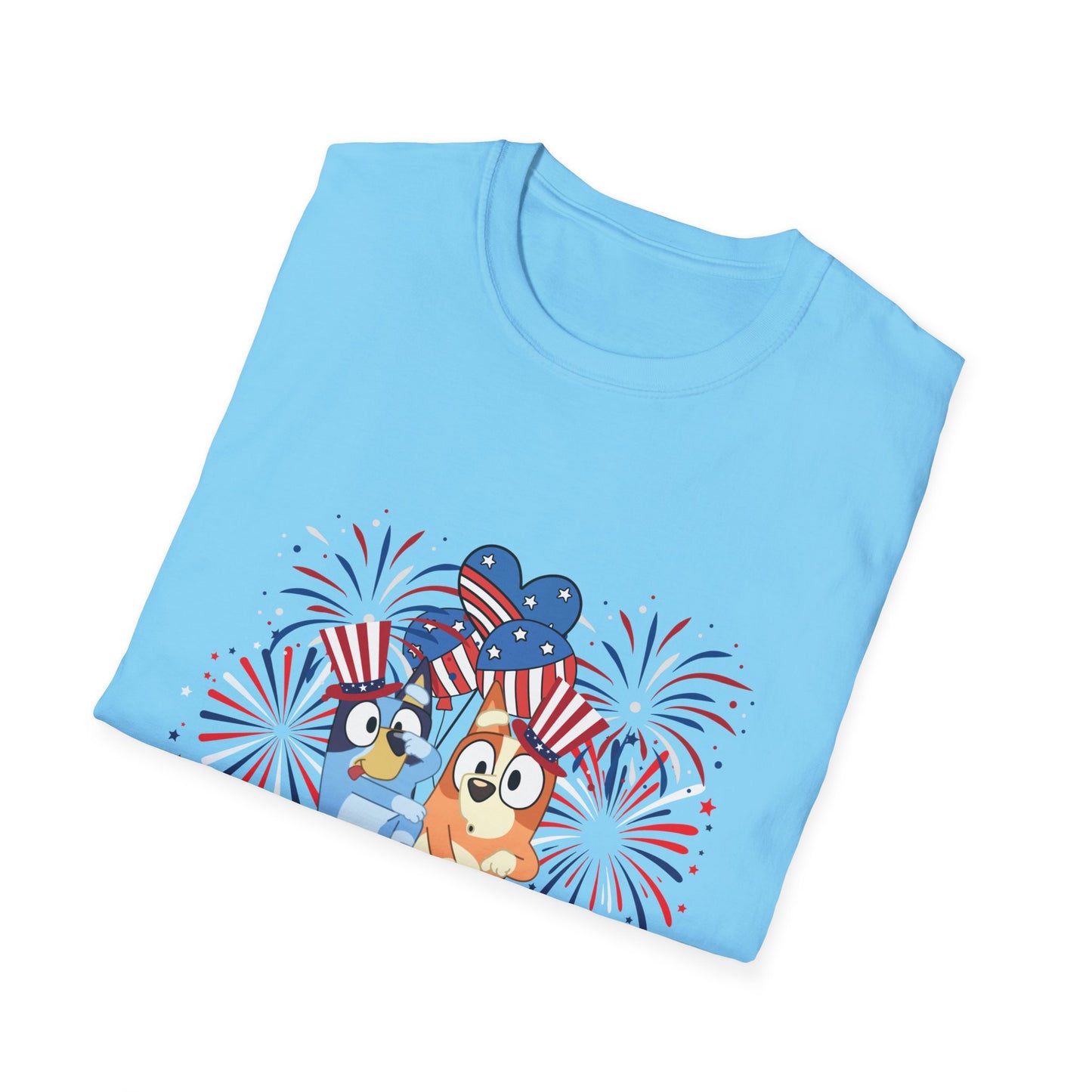 Patriotic Blue Dog Adult T-Shirt | USA Flag Dog Tee | 4th of July Shirt | American Pride | Unisex Summer Outfit