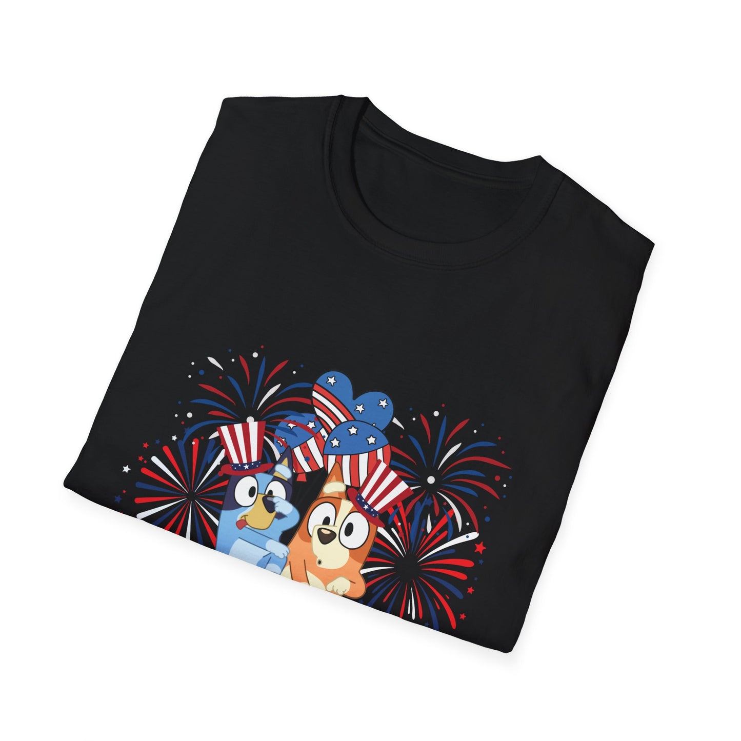 Patriotic Blue Dog Adult T-Shirt | USA Flag Dog Tee | 4th of July Shirt | American Pride | Unisex Summer Outfit